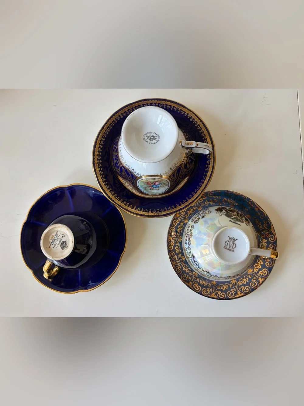 Lot of 3 Vintage tea Cup And Saucer set cobalt blue & gold trim